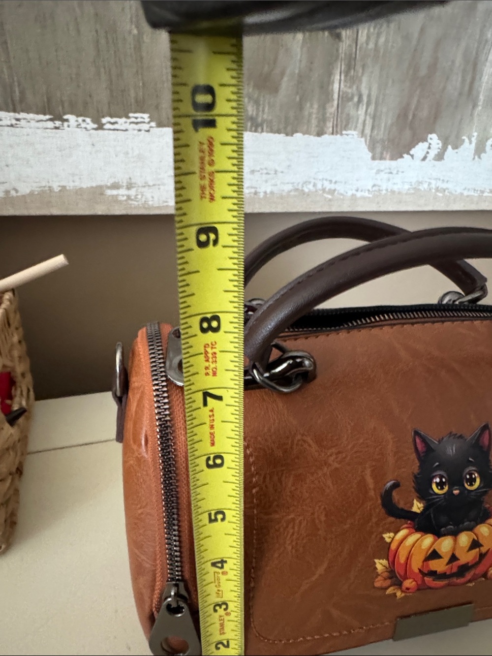 Brown Halloween Cat Pumpkin Satchel Bag - Picture 6 of 7